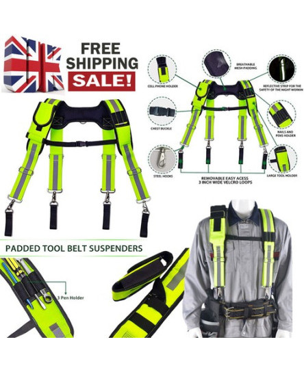 Tool Belt with Suspenders Adjustable Carpenter Reflective Safety Suspenders